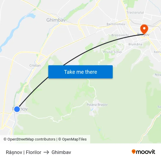 Râșnov | Florilor to Ghimbav map