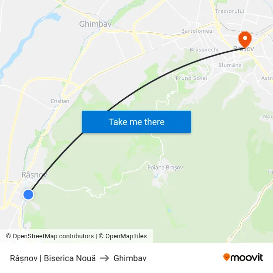 Râșnov | Biserica Nouă to Ghimbav map