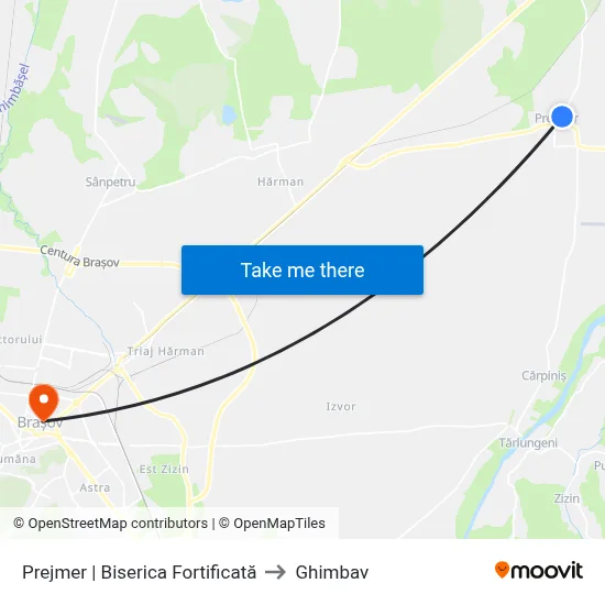Prejmer | Biserica Fortificată to Ghimbav map