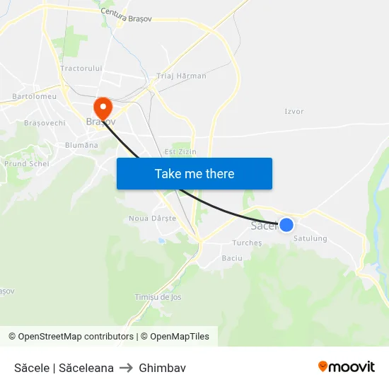 Săcele | Săceleana to Ghimbav map