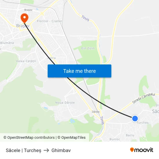 Săcele | Turcheș to Ghimbav map