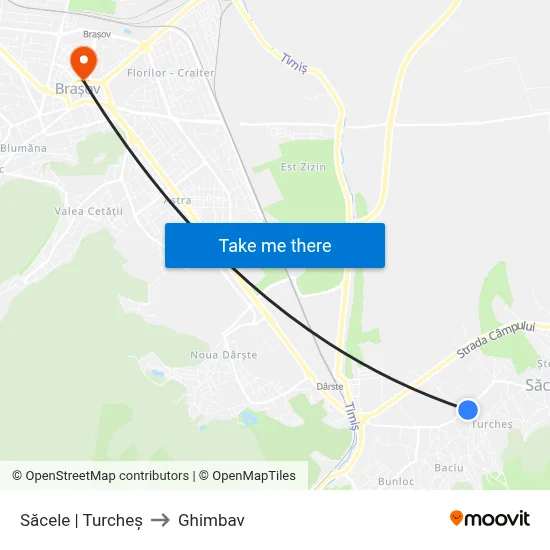 Săcele | Turcheș to Ghimbav map