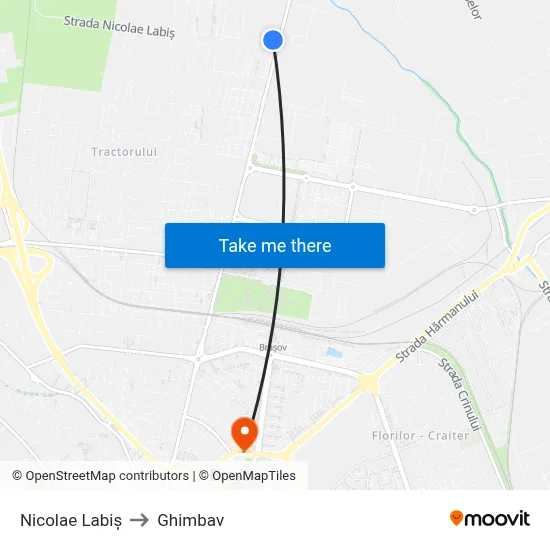 Nicolae Labiș to Ghimbav map