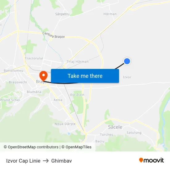 Izvor Cap Linie to Ghimbav map