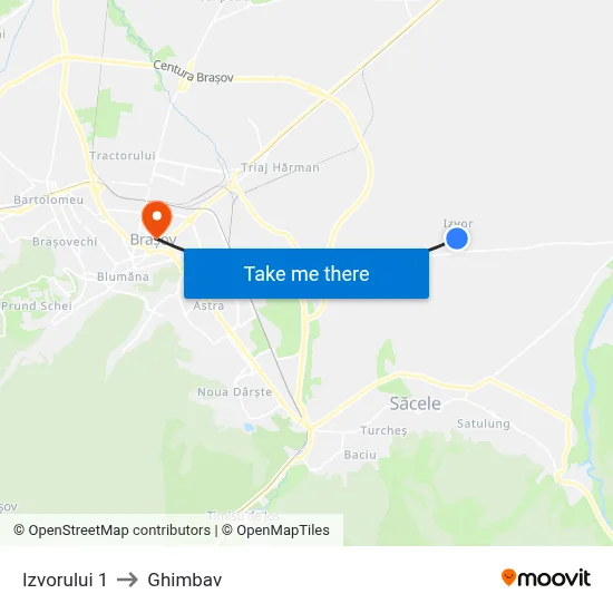 Izvorului 1 to Ghimbav map