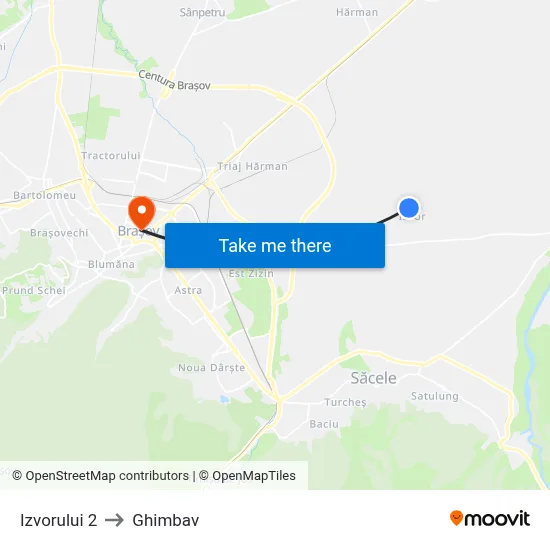 Izvorului 2 to Ghimbav map