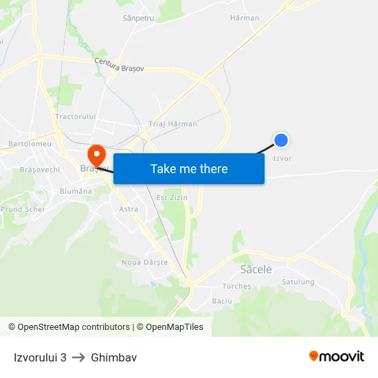 Izvorului 3 to Ghimbav map