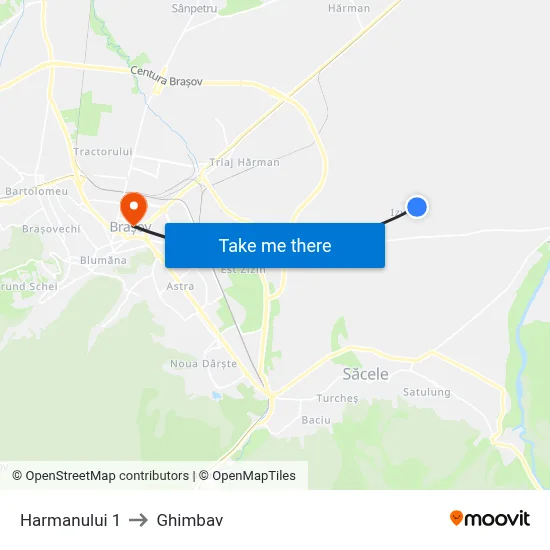 Harmanului 1 to Ghimbav map