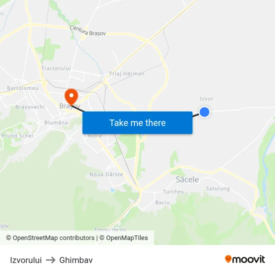 Izvorului to Ghimbav map