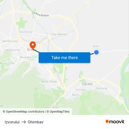 Izvorului to Ghimbav map