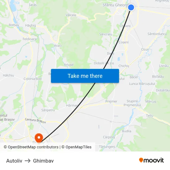 Autoliv to Ghimbav map