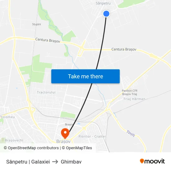 Sânpetru | Galaxiei to Ghimbav map