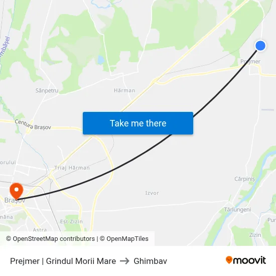 Prejmer | Grindul Morii Mare to Ghimbav map
