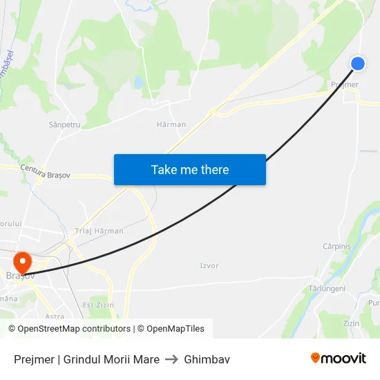 Prejmer | Grindul Morii Mare to Ghimbav map