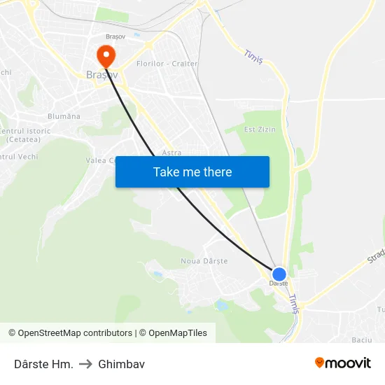 Dârste Hm. to Ghimbav map