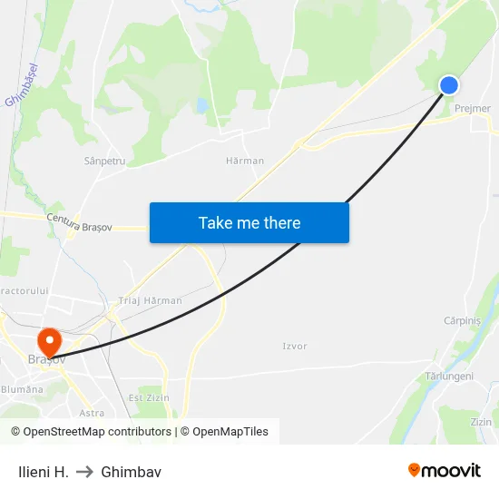 Ilieni H. to Ghimbav map