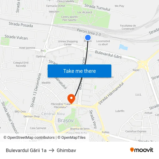 Bulevardul Gării 1a to Ghimbav map