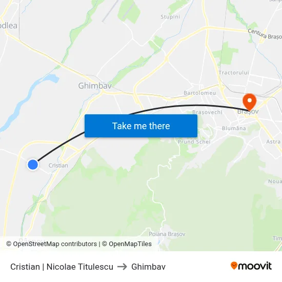 Cristian | Nicolae Titulescu to Ghimbav map
