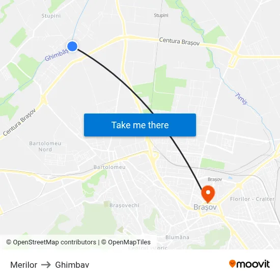 Merilor to Ghimbav map