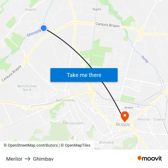 Merilor to Ghimbav map