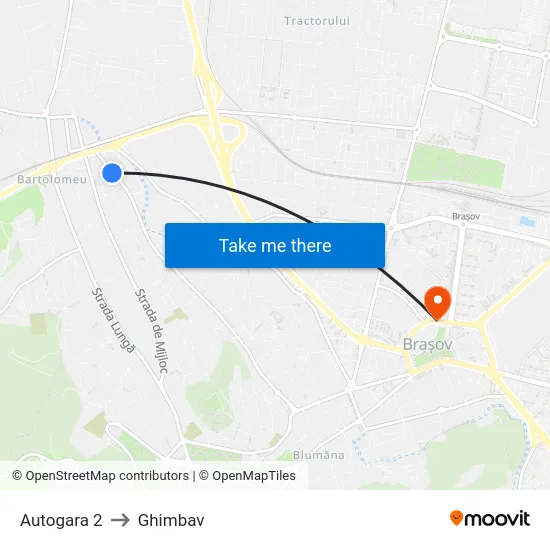 Autogara 2 to Ghimbav map