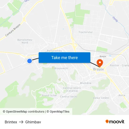 Brintex to Ghimbav map