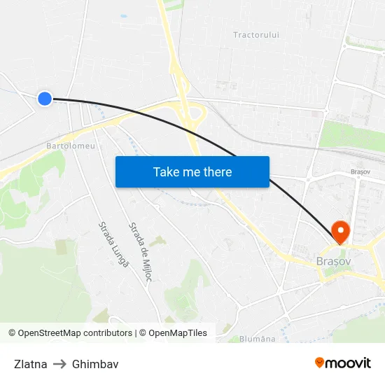 Zlatna to Ghimbav map