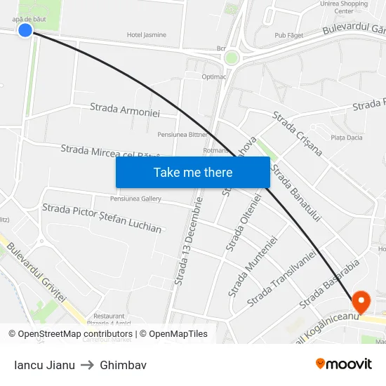 Iancu Jianu to Ghimbav map