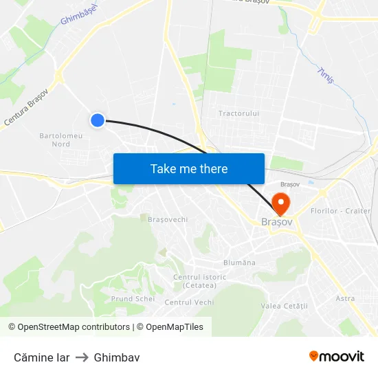 Cămine Iar to Ghimbav map