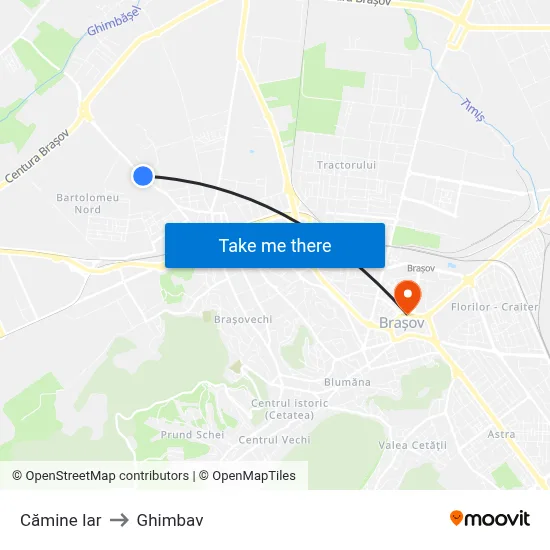 Cămine Iar to Ghimbav map