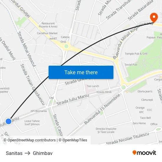 Sanitas to Ghimbav map