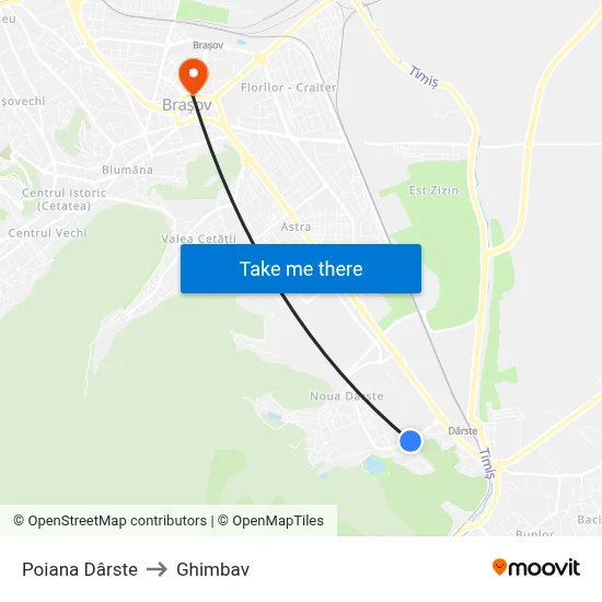 Poiana Dârste to Ghimbav map