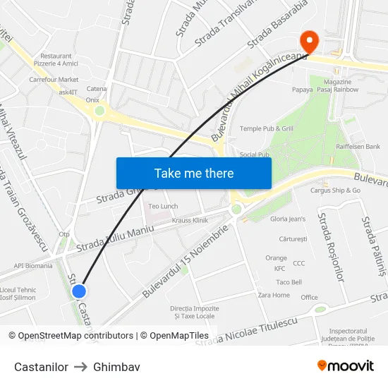 Castanilor to Ghimbav map