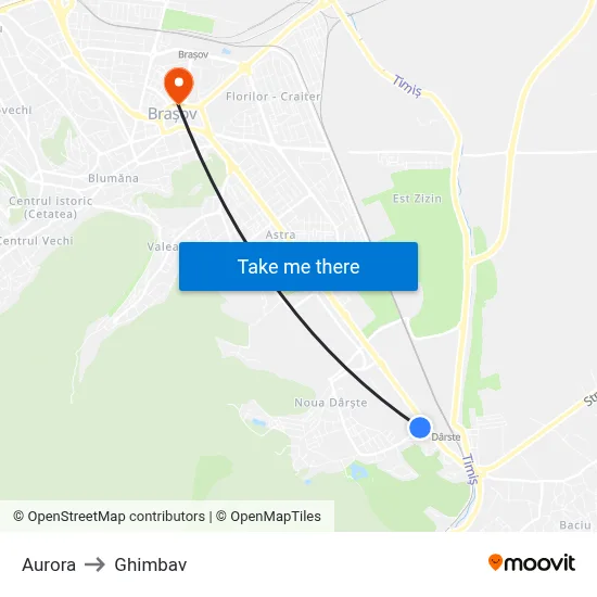 Aurora to Ghimbav map