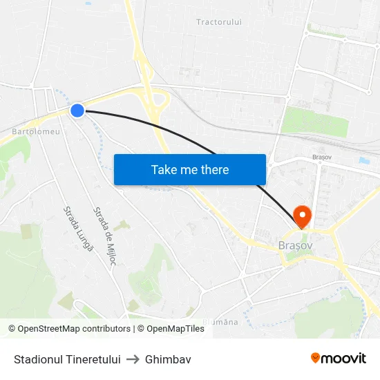 Stadionul Tineretului to Ghimbav map