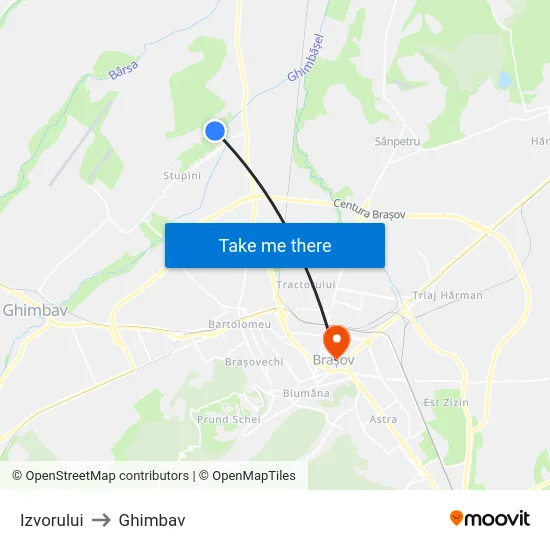 Izvorului to Ghimbav map