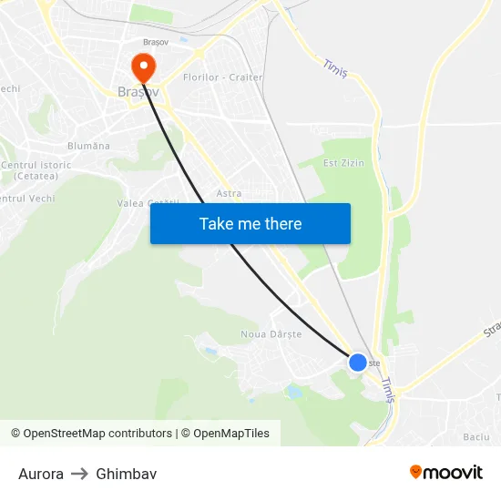 Aurora to Ghimbav map