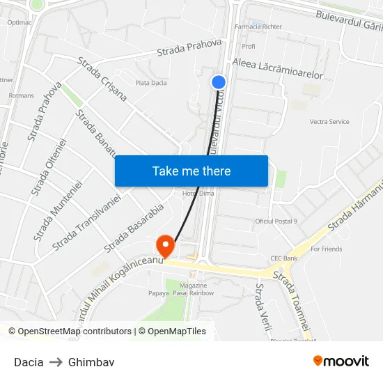 Dacia to Ghimbav map