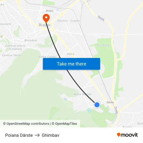 Poiana Dârste to Ghimbav map