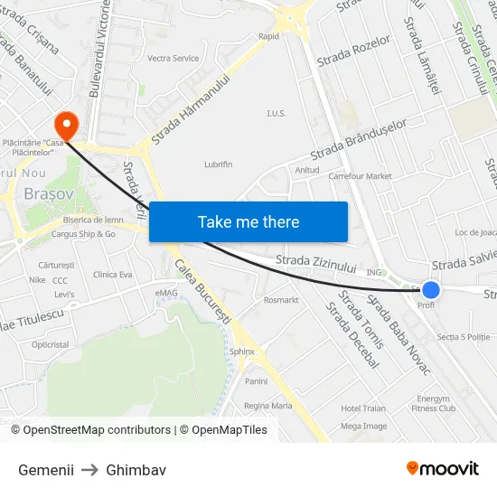 Gemenii to Ghimbav map