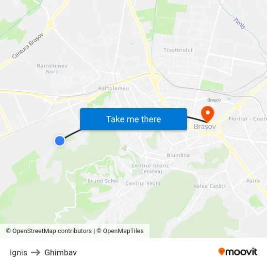 Ignis to Ghimbav map
