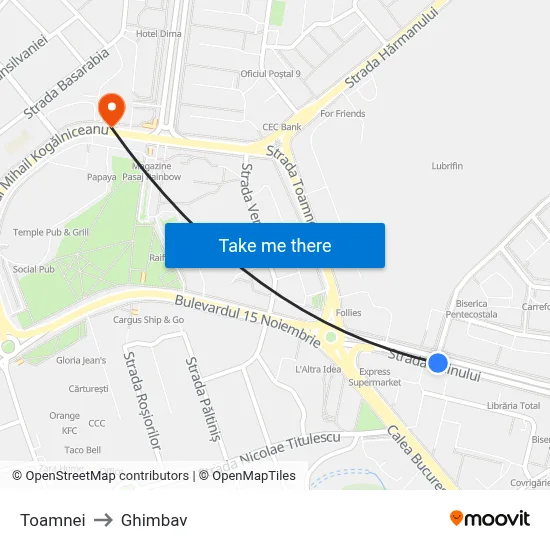 Toamnei to Ghimbav map