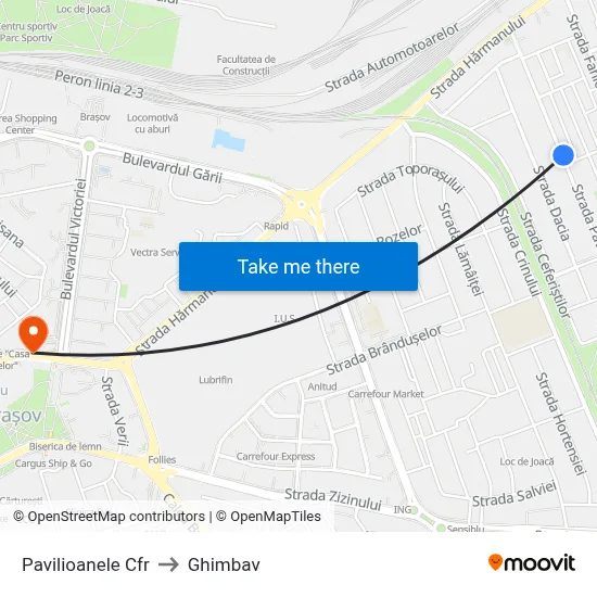 Pavilioanele Cfr to Ghimbav map