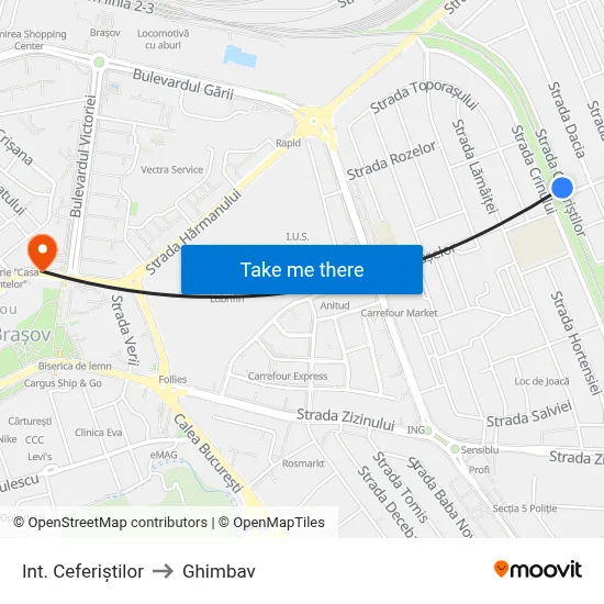 Int. Ceferiștilor to Ghimbav map