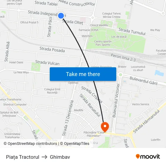 Piața Tractorul to Ghimbav map