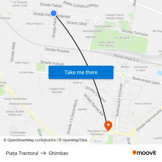 Piața Tractorul to Ghimbav map