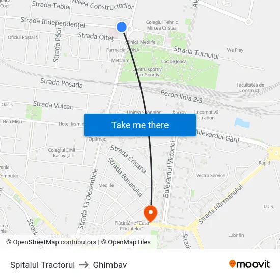 Spitalul Tractorul to Ghimbav map