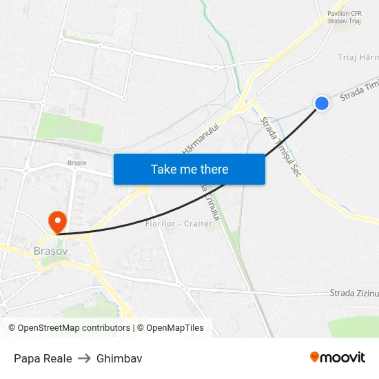 Papa Reale to Ghimbav map