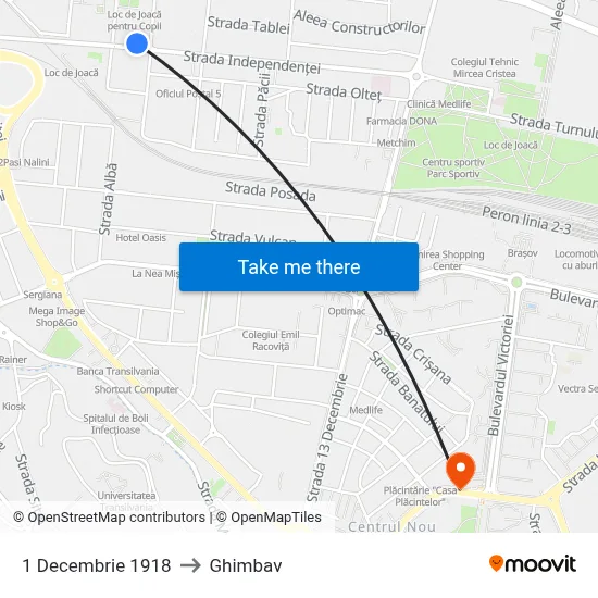 1 Decembrie 1918 to Ghimbav map