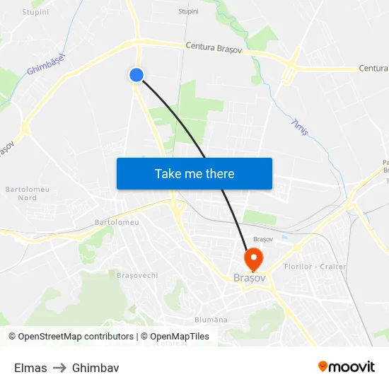 Elmas to Ghimbav map